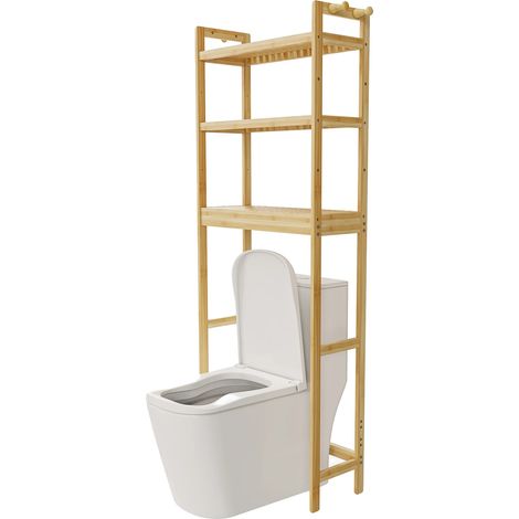 Étagère au-dessus des toilettes, matériau en bambou, rangement multi-niveaux, Bois Naturel (1/2)