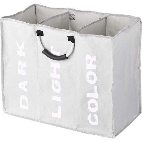Trieur à linge 3 compartiments, panier à linge pliable trieur sac à linge sac à linge de tri avec poignées en aluminium (gris clair)-Fei Yu (1/5)