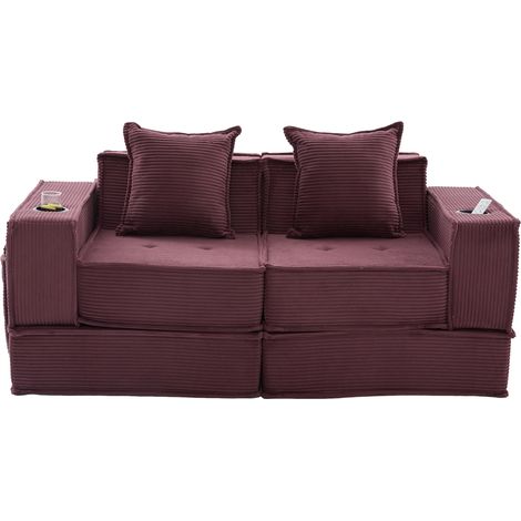 Canapé-lit moderne 2 places en tissu avec pouf décoratif et rangement latéral, 162x78x66 cm, gris (1/5)
