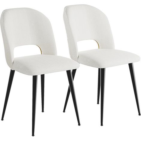 Set di 2 sedie da pranzo, sedie da soggiorno, sedie da cucina, sedie imbottite, tessuto a righe, gambe in metallo, 86x58x50 cm, bianco (1/5)