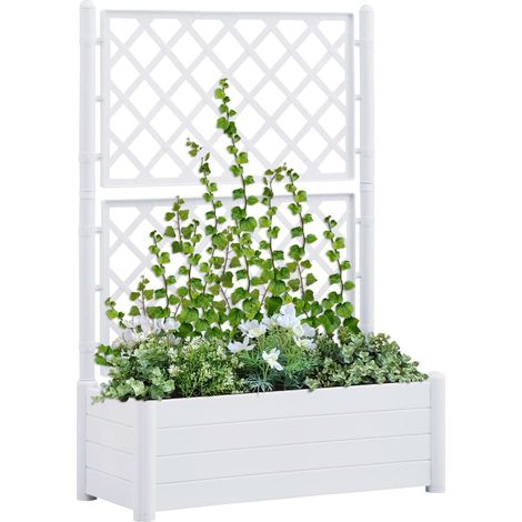 Jardinière，Pot de fleurs，Bac à fleurs avec treillis 100x43x142 cm PP Blanc CFW78609 (1/5)