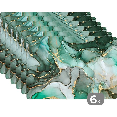 PLACEMAT Set of 6 - Gold - Marble - Green - Luxury - Marble look - Gray 45x30 cm (1/5)