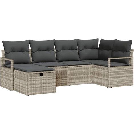 Maison Exclusive - Set di divani 6 pz 6-Numero di posti Grigio chiaro polyrattan (1/5)