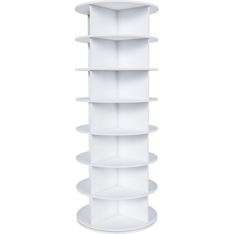 360° drehbares Schuhregal, 7 Ebenen, Weiß, für 28 Paare, PVC, 60 x 60 x 161 cm (1/5)
