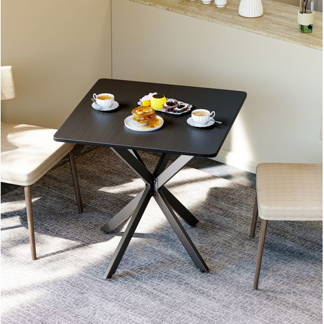 Mesa auxiliar 80x80x75 cm negra de hierro y tablero de partículas con estructura en X y patas ajustables (1/5)
