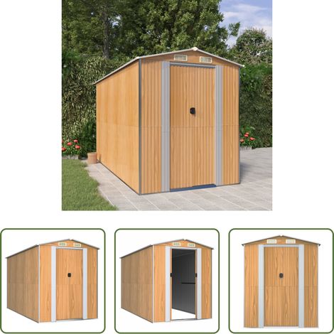vidaXL Gartenhaus - Geräteschuppen Hellbraun 192x357x223 cm Verzinkter Stahl (1/5)