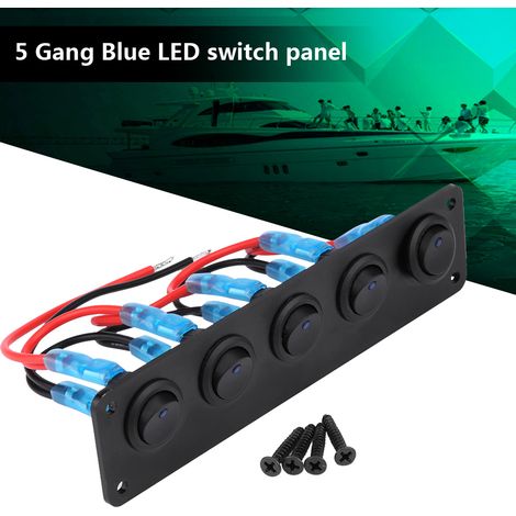 12-24V 5 Interrupteurs à Bascule Ronds Bleus LED pour Tableau de Bord Bateau Yacht Camping-car Marine (1/5)