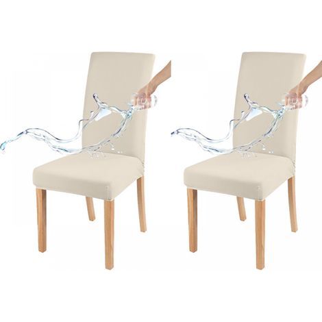 Waterproof chair cover, universal for all seasons, solid color, easy to clean, off-white (two-piece set) (1/5)