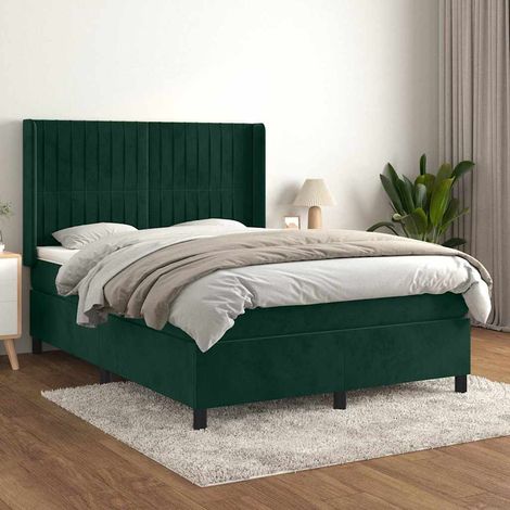 Cama box spring con colchón terciopelo verde oscuro 140x190 cm (1/5)