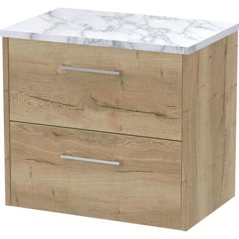 Winshill Contemporary 2 Drawer Wall Hung Vanity Unit with Laminate Worktop, Light Oak, 600mm