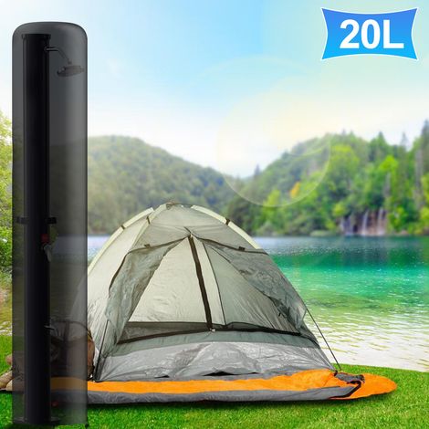 Jiubiaz Doccia solare da 20 litri con montaggio girevole e doccia a pedale - con copertura grande (220x65 cm) - doccia da giardino, doccia da piscina