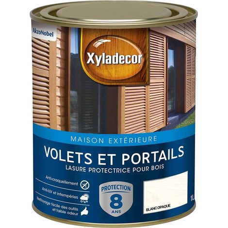 Lasure Protectrice pour Bois Extérieur - Volets, Portails, Portes, Fenêtres - Couleur : Satin Blanc Opaque - Quantité : 1L - 5324267 (1/5)