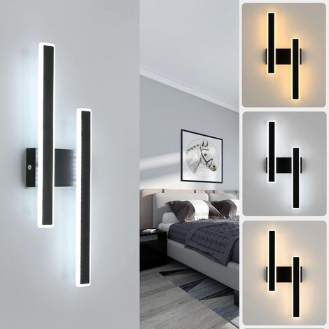 Applique murale LED intérieure 32W 3600LM noire, lampe murale moderne avec 3 températures de couleur, éclairage intérieur veilleuse LED pour salon, chambre, bureau, escalier (1/5)