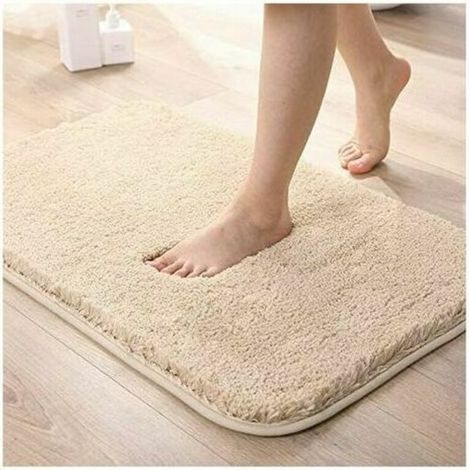 Tapis de bain anti-dérapant Tapis de salle de bain absorbant en peluche Tapis de bain en microfibre Beige 40x60cm (1/5)
