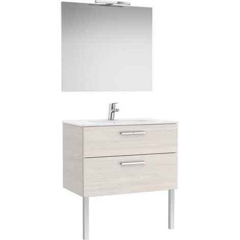 CONJUNTO VICTORIA BASE+LAVABO 800 FRESNO NÓRDICO 2 CAJONES ESPEJO APLIQUE LED