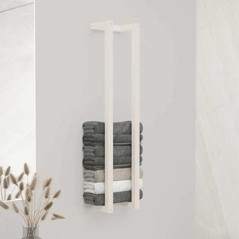 Porte-serviettes mural en bois de pin massif blanc avec étagère – Échelle à serviettes verticale 23 x 18 x 110 cm pour salle de bain (1/5)