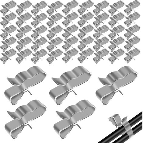 50 Pièces Clips de Fil Métallique en Acier Inoxydable, Supports de Fixation pour Remorque et Gestion de Câbles,Clips de Câble pour Câbles Photovoltaïques et Panneaux Solaires (1/5)