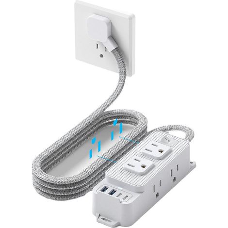 Multiprise parafoudre avec 6 prises et 4 ports de chargement USB, rallonge murale. (1/5)