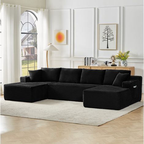 Canapé modulable en U en velours côtelé noir sans structure, 3 pièces, sans montage, OKWISH (1/5)