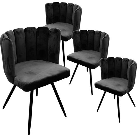 Altobuy – Lot de 4 chaises en velours noir – Piétement métallique noir – Assise 50 cm – Dimensions 52.5 x 50.5 x H80 cm – Confort élégant (1/5)