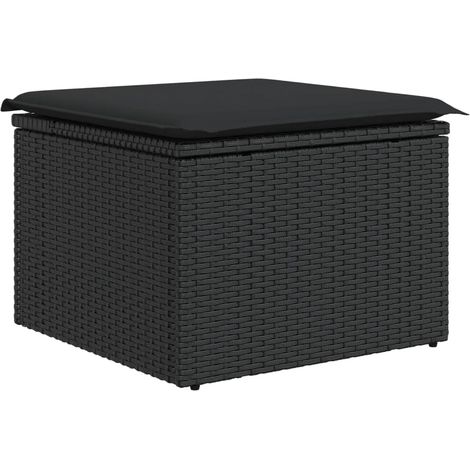 Tabouret de jardin， Pouf de jardin，Repose-pied avec coussin Noir 55x55x37 cm Résine tressée CFW90116 (1/5)