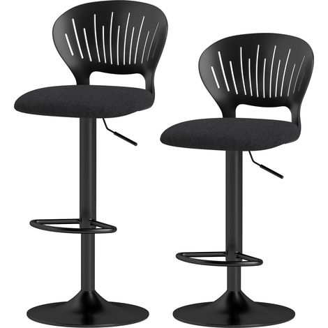 HOMCOM Sgabelli Moderni Effetto Lino con Poggiapiedi 40.5x43x84-105 cm Nero