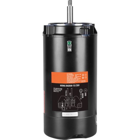 Moteur de pompe de piscine 1,5 CV, châssis 56J, 115V/230V, 3450 tr/min, 60Hz, facteur de service 1,3, condensateur 90µF/250V, rotation anti-horaire, bride ronde. (1/5)