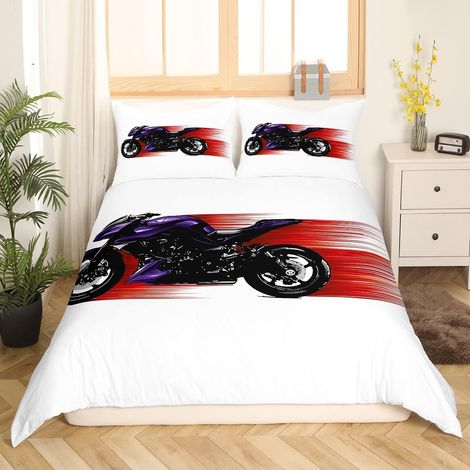 Moto Cross Housse de Couette Moto Parure de Lit 140x200cm pour Enfants Garçons Cool Sports Sets de Housse de Couette Moto avec 1 taie d'oreiller - 140 x 200 cm (1/5)