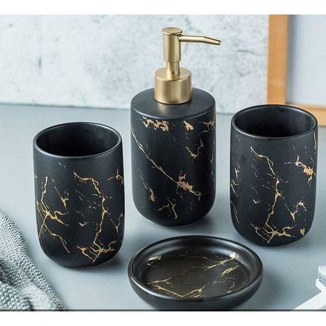 Ensemble d'accessoires de salle de bain 4 pièces Ensemble de salle de bain à la mode noir( (1/5)