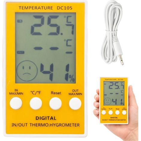 Thermomètre/hygromètre numérique avec sonde externe -50 à 90 °C jaune/blanc (1/4)