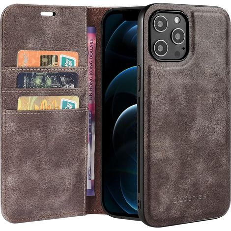 CUSTODIA 2 in 1 PER APPLE IPHONE 13 PRO 6.1"" GRIGIA IN PELLE PU CON PATTA + RETRO (1/5)