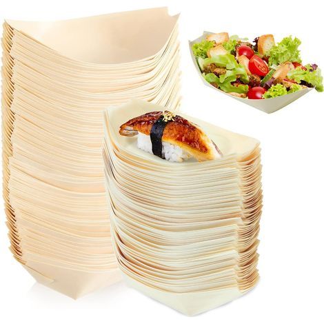 100 Pièces Coupelles en Bambou Bateau, 11X7cm Coupelles Bateau Baquette, Bois Bambou Bateaus Jetable, Bol Coupelle Alimentaie Dégadable pou Cuywust Buffet Fites Food Apeitif Sushi (1/4)