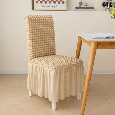Housse De Chaise - Élastique Avec Jupe - Lavable En Machine - Pour Salle À Manger Cuisine Salon - Compatible Siège 38-46 Cm Largeur Dos 35-48 Cm Hauteur 45-60 Cm - Beige - 2 Pièces (1/5)