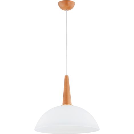 Suspension scandinave bois clair dôme blanc E27 15W (1/3)