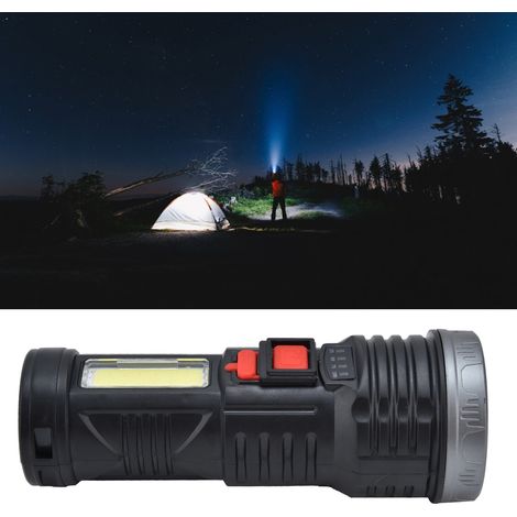 Lampe torche LED COB à éclairage latéral, rechargeable par USB, avec éclairage puissant et longue portée, indicateur de batterie, lampe torche portable d'extérieur (1/5)