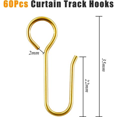 Lot de 60 crochets métalliques en forme de S pour tringle à rideaux, crochets pour tringle à rideaux de douche et de lit suspendus.