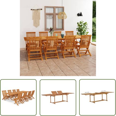 The Living Store Ensemble à manger de jardin 9 pcs Bois de teck massif - Salon De Jardin - Mobilier De Jardin - Table De Jardin - Chaises De Jardin - Teck (1/5)