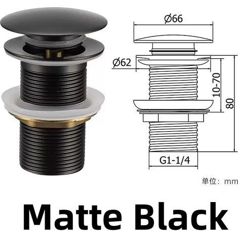 (Black No Hole)Bathroom Basin Sink Brass Pop Up Drain Waste Stoppers With or Without Overflow Hole Washbasin Bathroom Faucet Accessories (1/4)