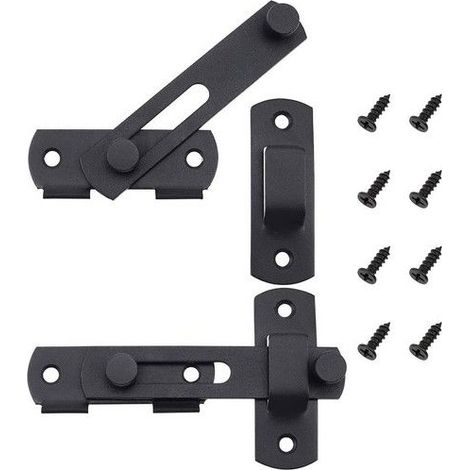 Lot de 2 verrous coulissants en acier inoxydable noir mat pour portes, fenêtres et jardins - avec vis de fixation de 100 mm, (1/5)