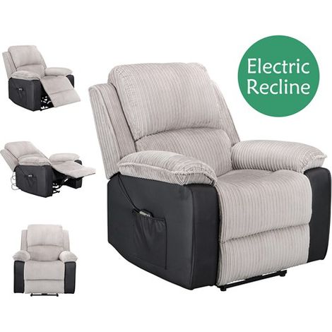 WestWood Electric Recliner Single Sofa Reclining Armchair Fabric Leather With Foot Rest WW-RS-06 Light Grey (1/2)