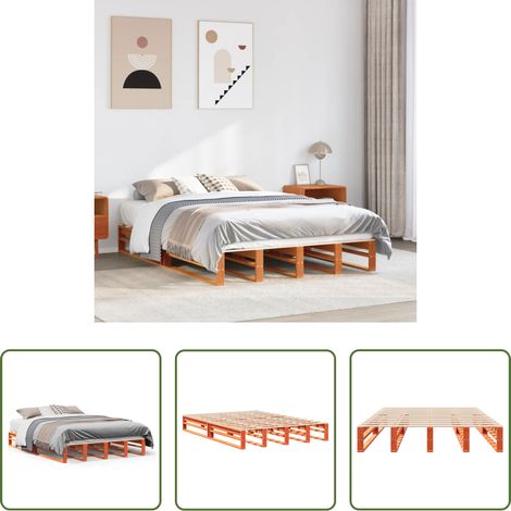 Cadre de lit bois pin - Cadre de lit sans matelas cire marron 160x200cm bois pin massif (1/5)