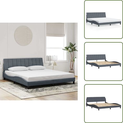 Cadre de lit sans matelas gris foncé 180x200 cm velours - Lit Double - Cadre De Lit - Tête De Lit - Velours - Design Moderne (1/5)