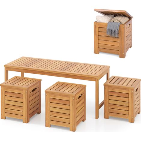 COSTWAY 4-Piece Outdoor Bench and Storage Box Set