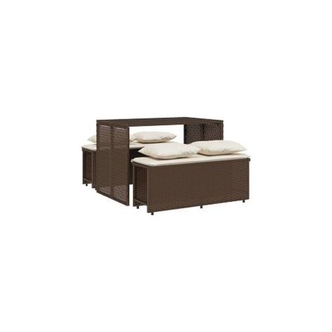 Ensemble à manger de jardin 3 pcs et coussins marron poly rotin (1/5)