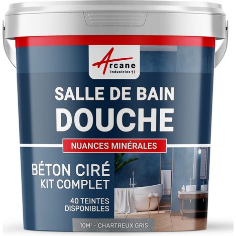 Arcane Industries – Kit complet béton ciré pour salle de bain – 10 m² en 2 couches – Aspect lisse et contemporain – Vernis haute résistance inclus
