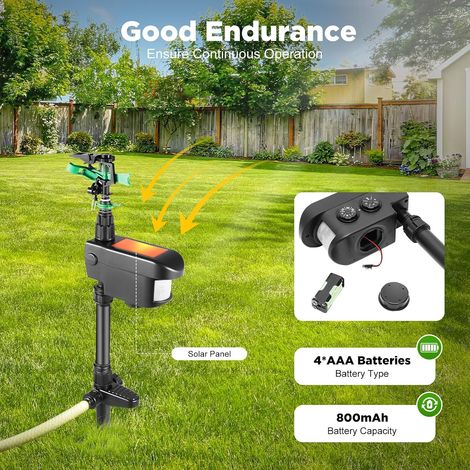 Motion Activated Sprinkler 3-8 bar ABS Motion Sensor Sprinkler 0-40℃ Water Jet Animal Repellent 0-270° Water Spray's Angle 800mAh with 4 AAA Batteries for Gardens, Orchards (1/5)