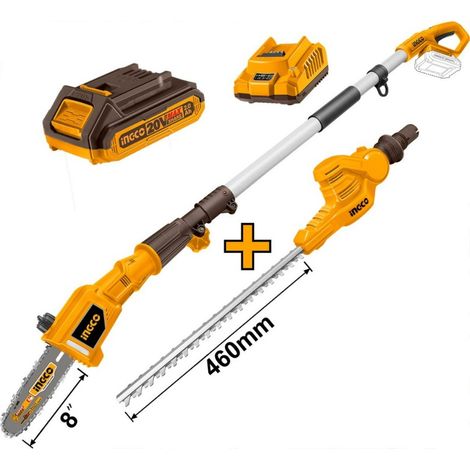 Ingco Motosierra + setos pertiga 20v 1 batería 2ah