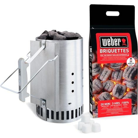 Weber – Kit cheminée d’allumage Rapidfire 2 kg – Acier aluminé – Combustion prolongée jusqu'à 3 heures – Poignées résistantes à la chaleur