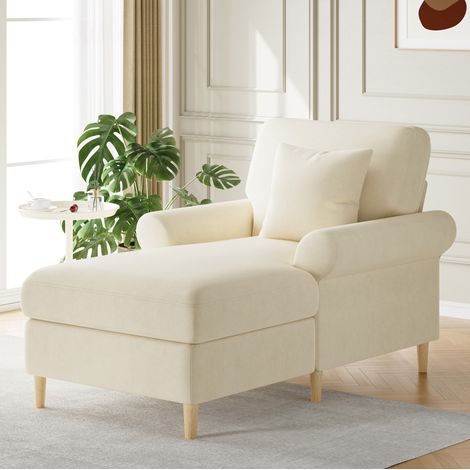Sillón relax de terciopelo beige con cojín, 133 x 90 x 87 cm OKMYHOME (1/5)