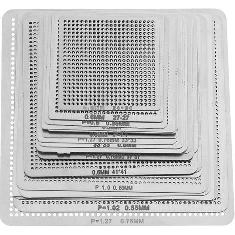 Kit de 27pcs Pochoirs Stencils BGA Universels Assortiment Chauffage Direct pour Reballing Soudure BGA GROOFOO (1/5)